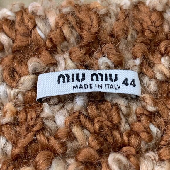 Miu Miu Brown Checkered Rear Slit Wool Blend Skirt Size 44 Made In Italy - Picture 2 of 8